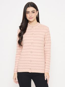 Madame - Textured Peach Full Sleeves Cardigan