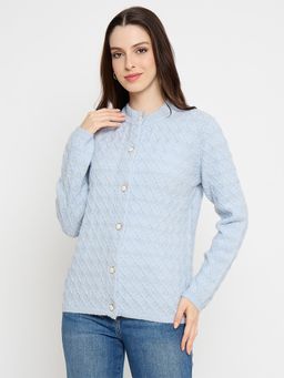 Madame - Textured Blue Full Sleeves Cardigan