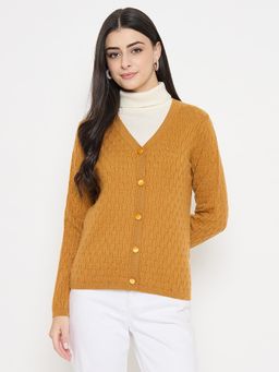 Madame - Mustard Textured Full Sleeves Cardigan