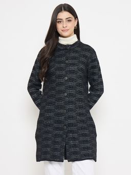 Madame - Black Textured Full Sleeves Cardigan