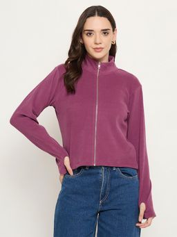 Madame - Magenta High Neck Full Sleeves Cardigan