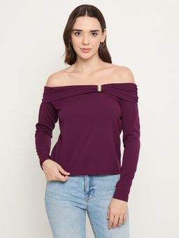 Madame - Wine Solid Full Sleeves Top