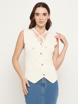 Madame - Beige V-Neck Sleeveless Top