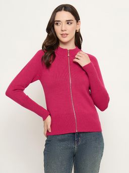 Madame - Pink Textured Full Sleeves Cardigan