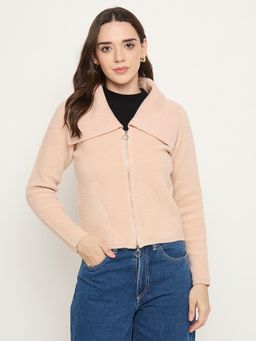 Madame - Peach Textured Full Sleeves Cardigan