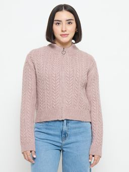 Madame - Mauve Textured Full Sleeves Cardigan