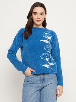 Madame - Floral Print Blue Sweater