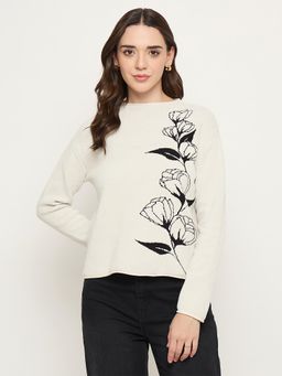 Madame - Floral Print White Sweater