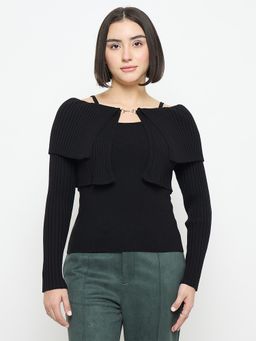 Madame - Black Solid Full Sleeves Sweater