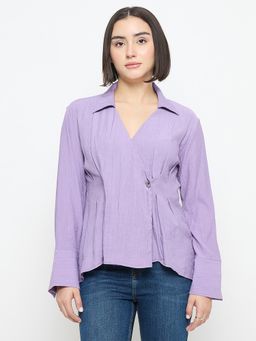 Madame - Purple Collar Neck Full Sleeves Top