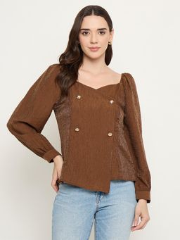 Madame - Brown Sequinned Full Sleeves Top
