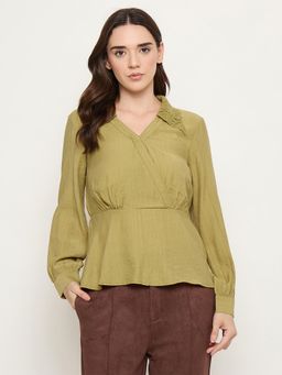 Madame - Green V- Neck Full Sleeves Top