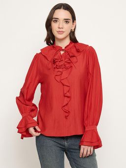 Madame - Red V-Neck Full Sleeves Top