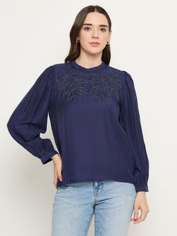 Madame - Blue Sequinned Full Sleeve Top
