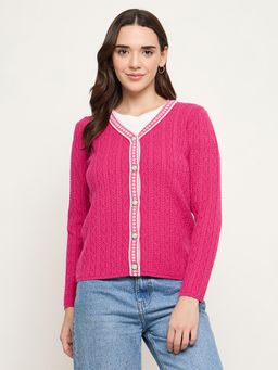 Madame - V-neck Textured Full Sleeves Cardigan