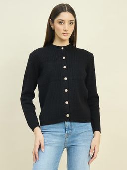 Madame - Round Neck Black Full Sleeves Cardigan