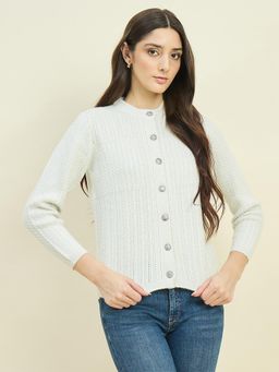 Madame - Round Neck Off White Full Sleeves Cardigan