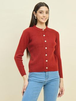 Madame - Round Neck Rust Full Sleeves Cardigan
