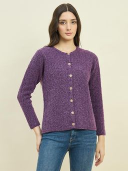 Madame - Round Neck Purple Full Sleeves Cardigan