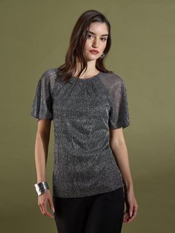 SALT Attire - Silver Self Design Half Sleeves Top