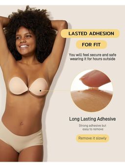 BRACHY - Women Plunge Beige Solid Silicon Non-Wired Lightly Padded Backless Bra