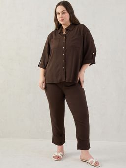 Femmella - Coffee Brown Dual Pocket Shirt Co-Ord (Set of 2)