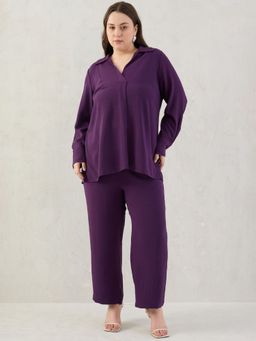 Femmella - Deep Purple Yoke Detail Co-Ord (Set of 2)