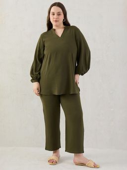 Femmella - Olive Tunic and Pants Co-Ord (Set of 2)