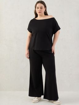 Femmella - Black Cotton Knit One Shoulder Co-Ord (Set of 2)