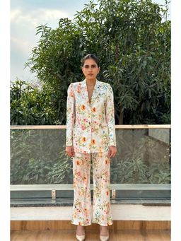 Myclo - Boundless Printed Satin Blazer with Straight Pants (Set of 2)