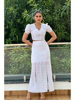 Myclo - Rapunzel Cotton Schiffli White Top and Skirt (Set of 2)