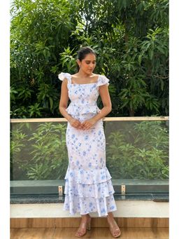 Myclo - Amore Blue Floral Print Super Elegant Top and Skirt (Set of 2)