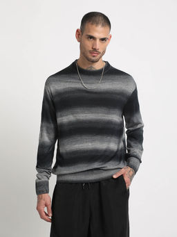 The Bear House - Mens Black Ombre Round Neck Pullover Sweater