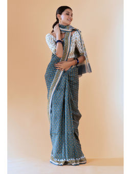 Shilpi Handicrafts - Aheli Smoke Blue Chanderi Saree With Unstitched