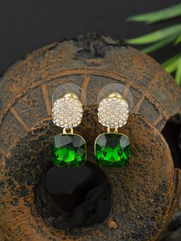 E2O - Women White And Green Stone Geometric Drop Earring