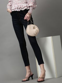 SHOWOFF - Womens Low Distress Skinny Fit Navy Blue Denim Jeans