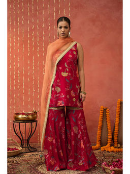 Shivani Bhargava - Diya Chintz Embroidered Short Kurta with Sharara and Dupatta (Set of 3)