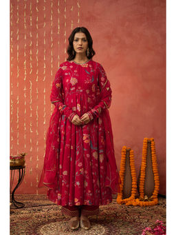 Shivani Bhargava - Kalyani Pink Chintz Anarkali with Pant and Dupatta (Set of 3)