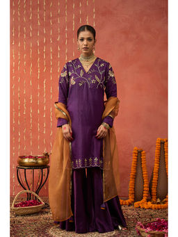 Shivani Bhargava - Sangeet Silk Embroidered Kurta with Sharara and Dupatta (Set of 3)