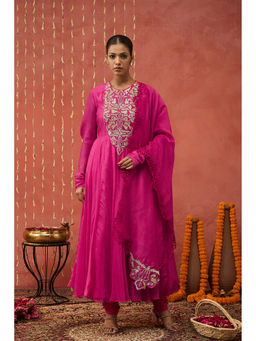 Shivani Bhargava - Shubha Fuchsia Pink Embroidered Anarkali with Churidar and Dupatta (Set of 3)
