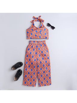 Taffy - Orange Printed Back Tie-Up Halter Neck Co-Ord (Set of 2)