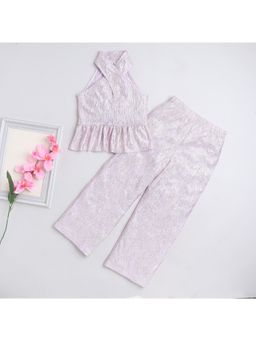 Taffy - Lavender Textured Halter Neck Peplum Co-Ord (Set of 2)