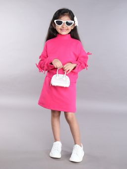 Taffy - Pink High Neck Full Sleeves Sweatshirt with Skirt (Set of 2)