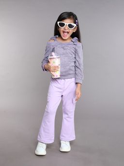 Taffy - Purple Tie Up Full Sleeves Top and Bell Bottom Cargo Pant (Set of 2)