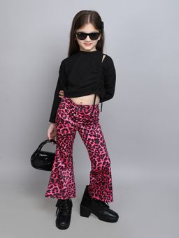 Taffy - Full Sleeves Ruched Top and Leopard Printed Bell Bottom Pant (Set of 2)