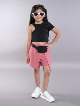 Taffy - Black Half Sleeves Crop Top and Skort with Waist Bag (Set of 3)