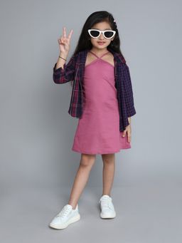 Taffy - Purple Oversize Half Check Shirt with Halter Dress (Set of 2)