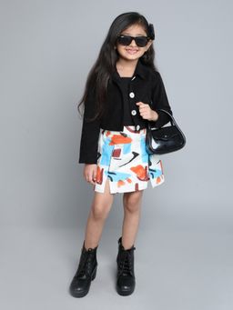Taffy - Black Corduroy Jacket with Inner and Abstract Printed Skirt (Set of 3)