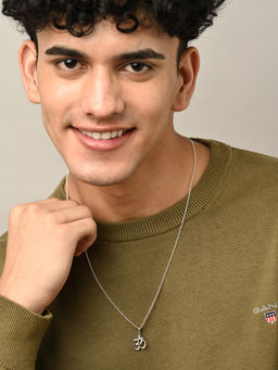 CLARA - 925 Silver Platinum Plated Swiss Zircon Shine Om Men Pendant Necklace