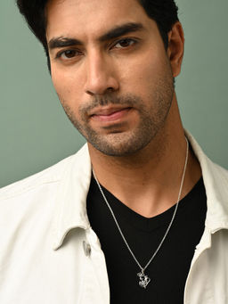 CLARA - 925 Silver Platinum Plated Swiss Zircon Om Trishul Men Pendant Necklace